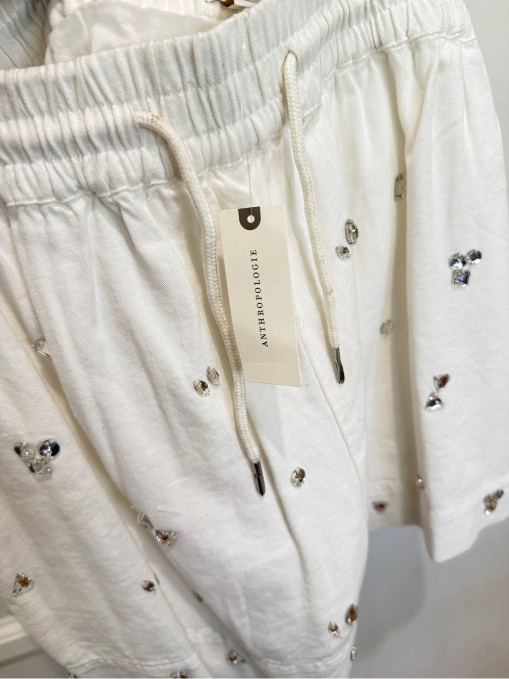 Anthropologie Maeve white shorts crystal embellished